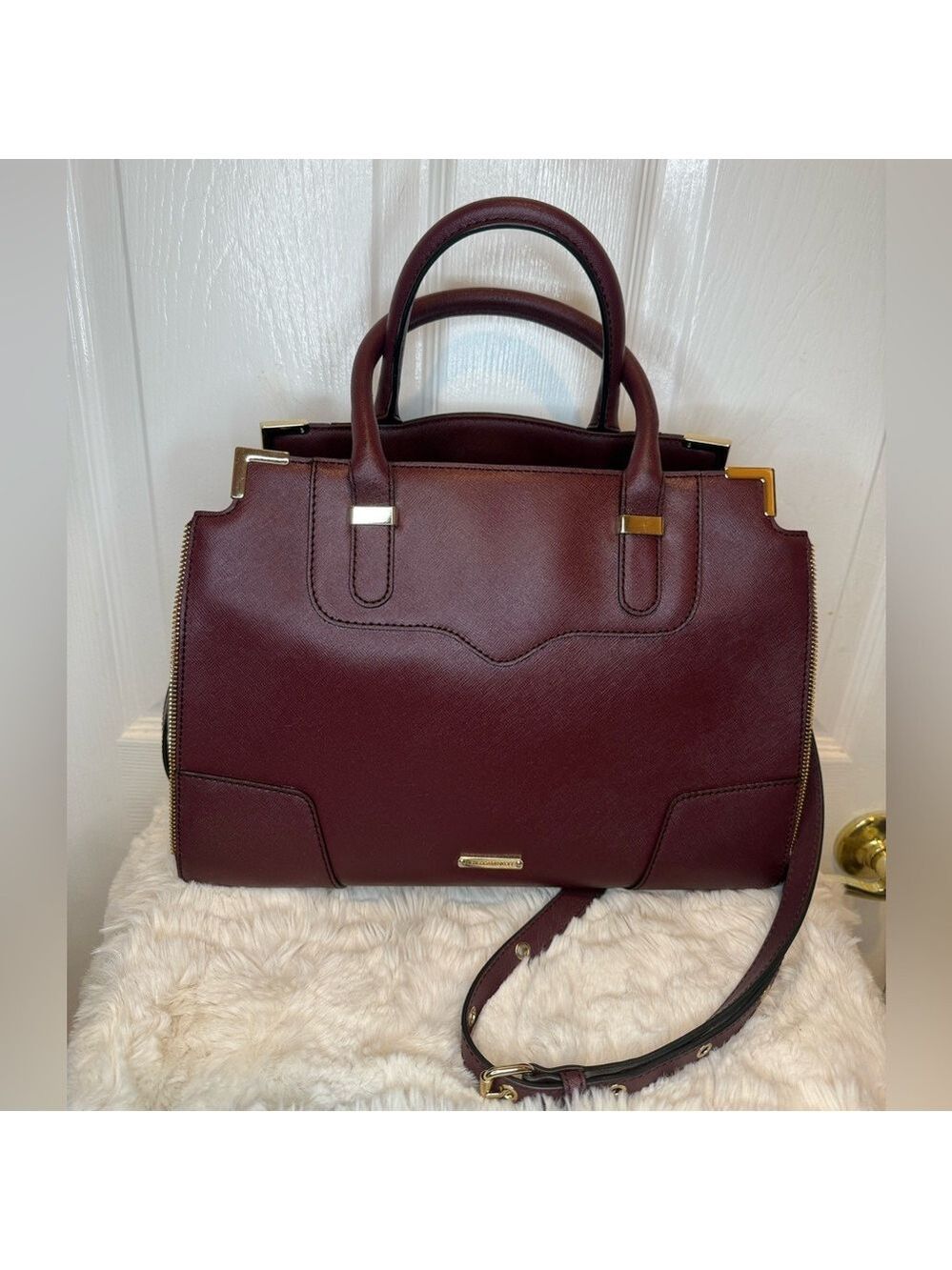 REBECCA MINKOFF SAFFIANO LEATHER TOP HANDLE CROSSBODY SATCHEL TOTE - Picture 2 of 16